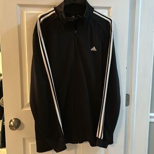 Adidas Men's Black Track Jacket with White Stripes